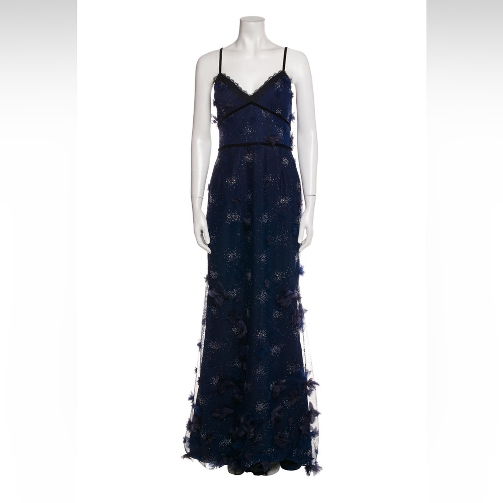 Marchesa Notte Lace Gown in navy